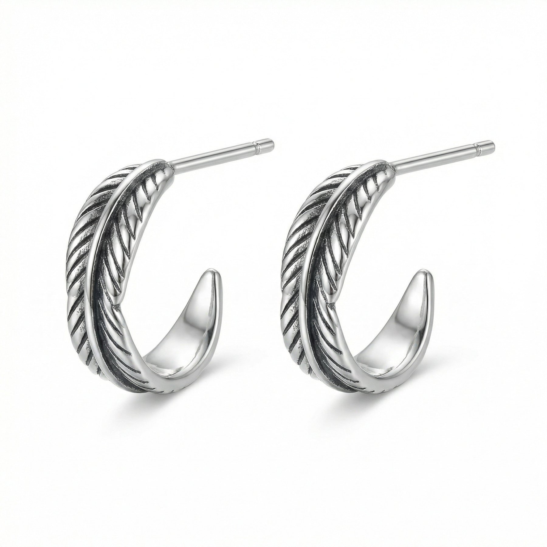 Oxidized Feather Half-Hoop Earrings – sterling silver earrings