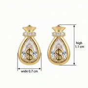 Money Bag Symbol Stud Earrings – sterling silver earrings, close-up