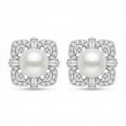 Pearl Square Halo Stud Earrings – pearl earrings