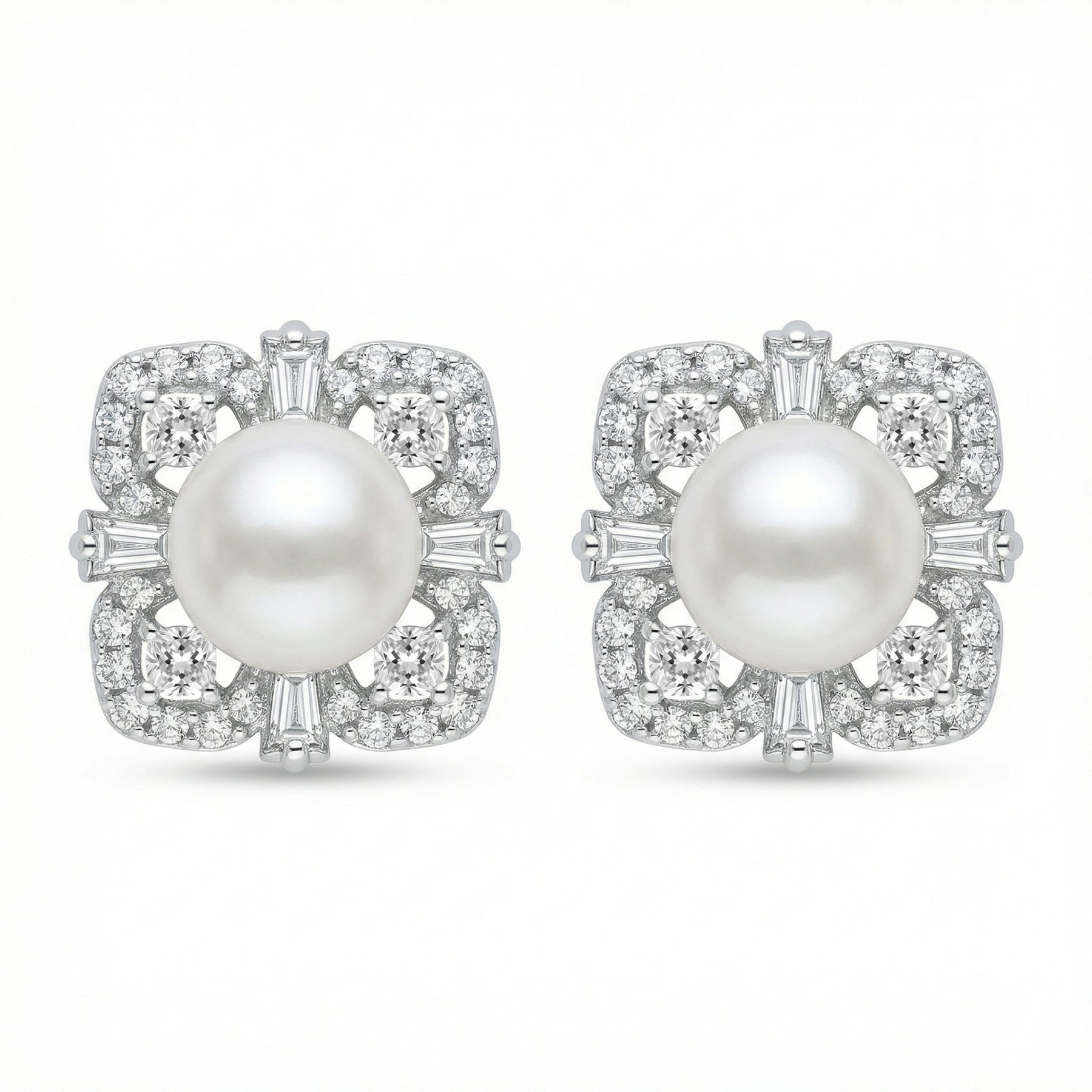 Pearl Square Halo Stud Earrings – pearl earrings