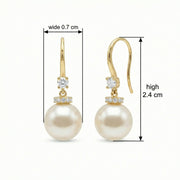 Pearl Drops with Sparkling stone Accent Hooks – pearl earrings, side detail