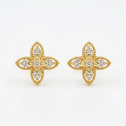 Vintage Filigree Clover Stud Earrings – sterling silver earrings, close-up