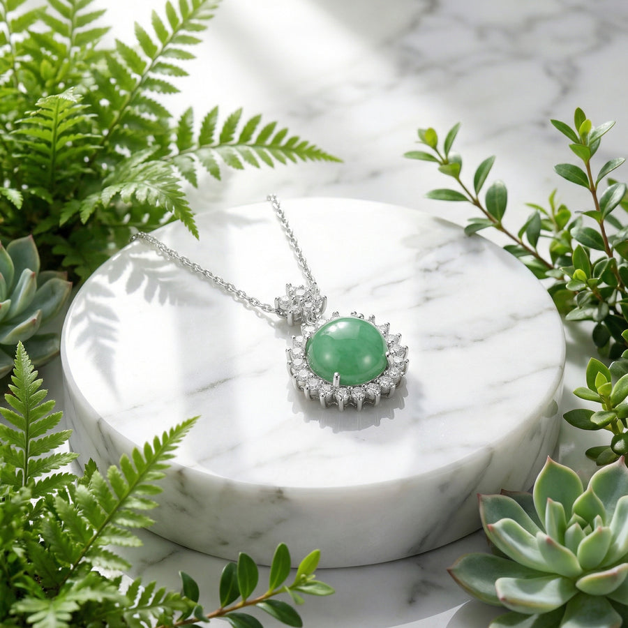 Round Green Jadeite Halo Necklace – jade necklace
