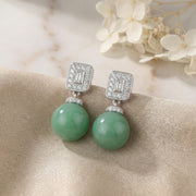 Art Deco Jadeite Orb Drop Earrings – jade earrings, front view