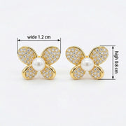 Butterfly Studs, Pearl Center – pearl earrings, side detail