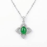 Deep green jade Flower Necklace – jade necklace, front view