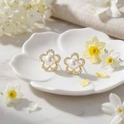 Floral Pearl Petal Stud Earrings – pearl earrings, front view