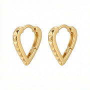 Pyramid Studded Heart Huggie Hoops – sterling silver earrings, front view
