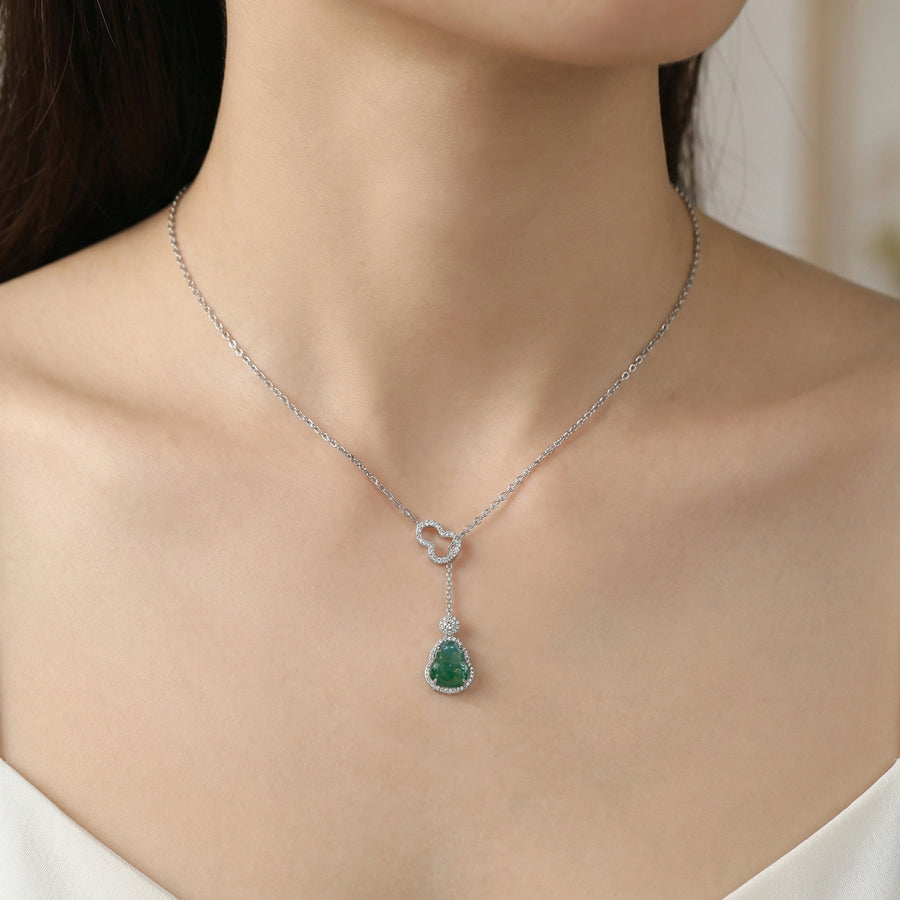 Green Jade Laughing Buddha Necklace – jade necklace, side detail