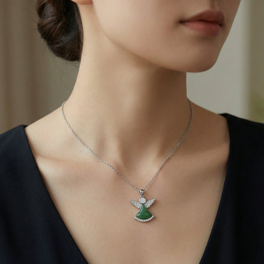 Angel Wings Green Agate Necklace – agate necklace, close-up