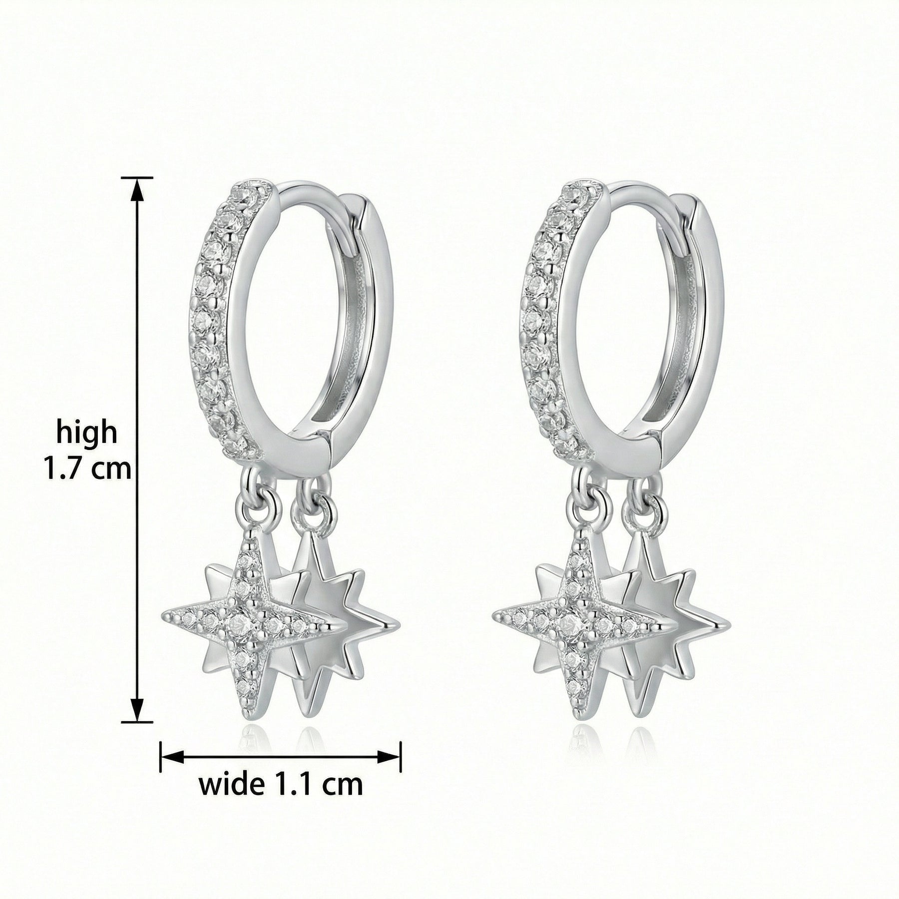 Celestial Star Dangle Hoop Earrings – sterling silver earrings, front view