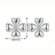 Heart-Petal Four-Leaf Clover Studs – sterling silver earrings, side detail