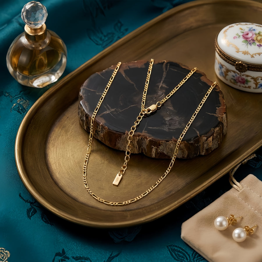 gold-tone Figaro Chain Necklace with Charm – sterling silver necklace