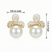 Floral Pearl Studs with Enamel Petals – pearl earrings