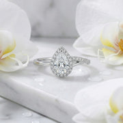 Pear-Shaped Halo Bypass Engagement Ring – sterling silver ring