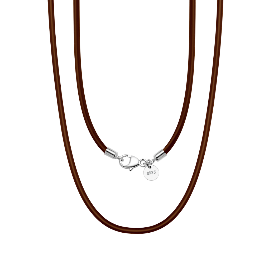 Brown Cord Necklace with Silver Charm – sterling silver necklace, front view