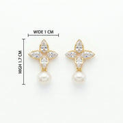 Marquise Floral Pearl Drop Earrings – pearl earrings, side detail