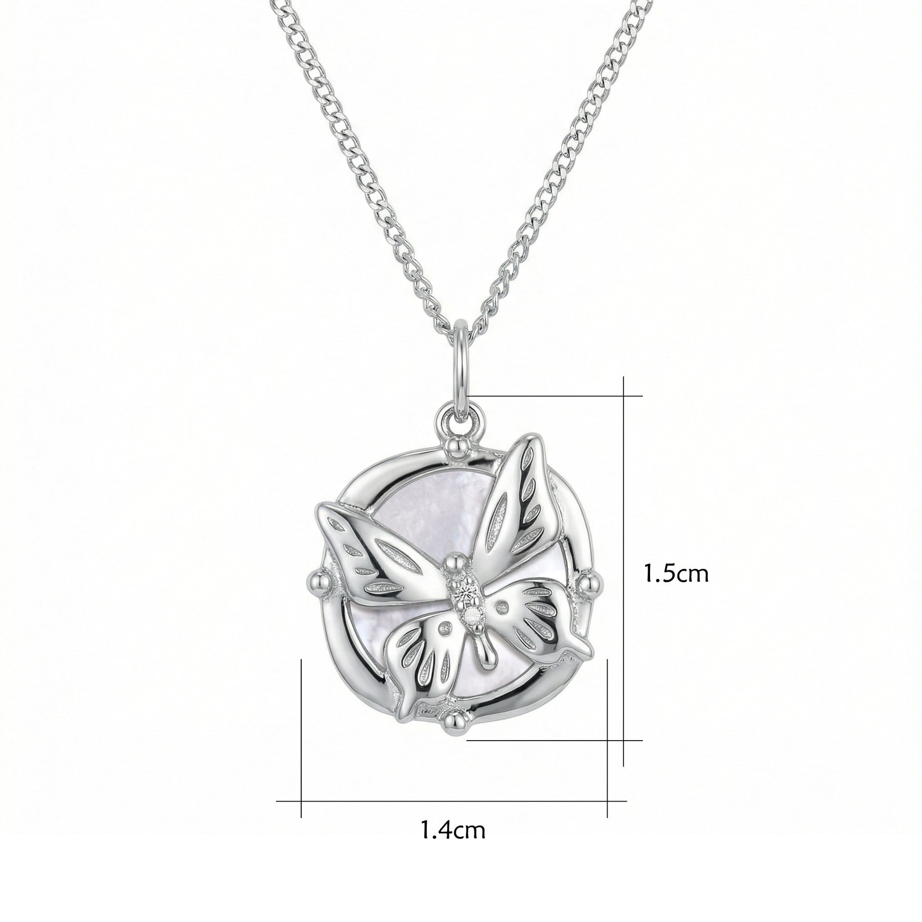 Butterfly Pendant in Circular Frame – sterling silver necklace, front view