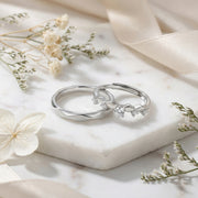 Faceted Couple Rings, Stone-Set Band – sterling silver ring, front view