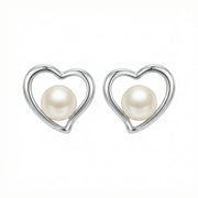 Cultured Pearl Heart Stud Earrings – pearl earrings, side detail