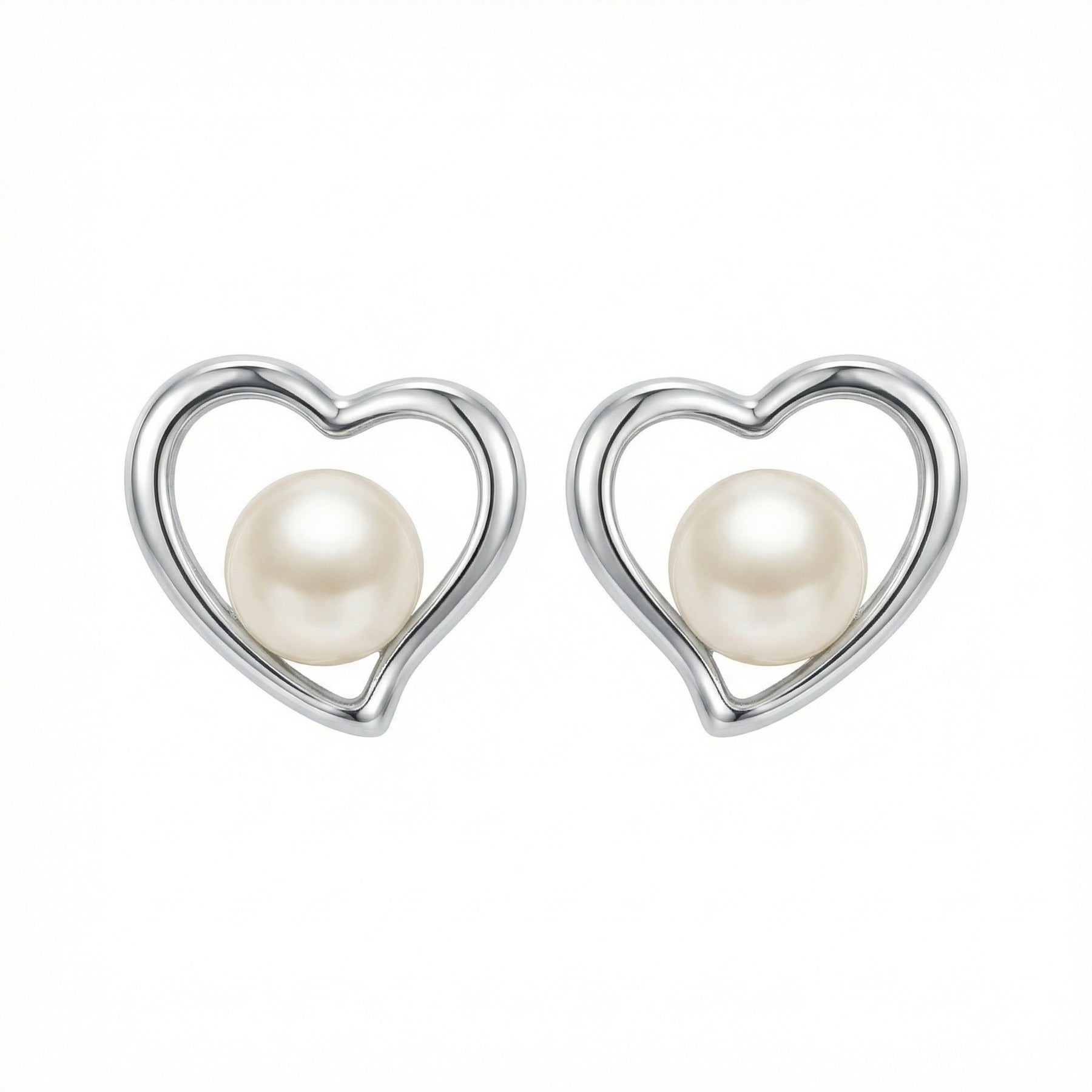 Cultured Pearl Heart Stud Earrings – pearl earrings, side detail
