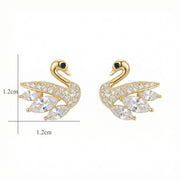 Swan-Shaped Stud Earrings – sterling silver earrings, close-up