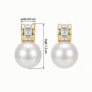Pearl Drop Earrings with Baguette Accents – pearl earrings, front view