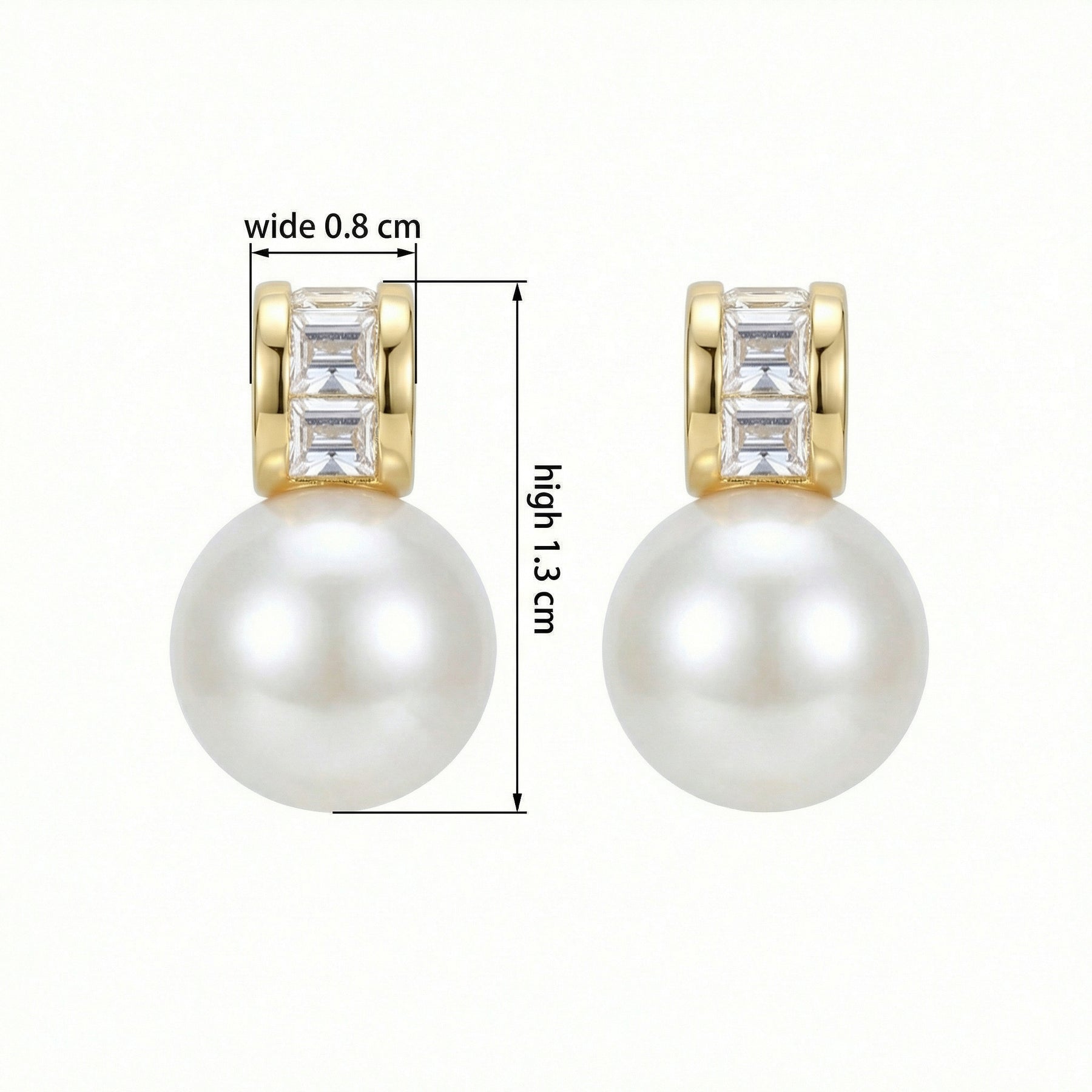 Pearl Drop Earrings with Baguette Accents – pearl earrings, front view