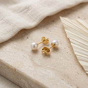 Pearl Stud Earrings with Silver Posts – pearl earrings, side detail
