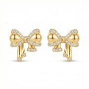Ribbon Bow Stud Earrings, Clear Stones – sterling silver earrings