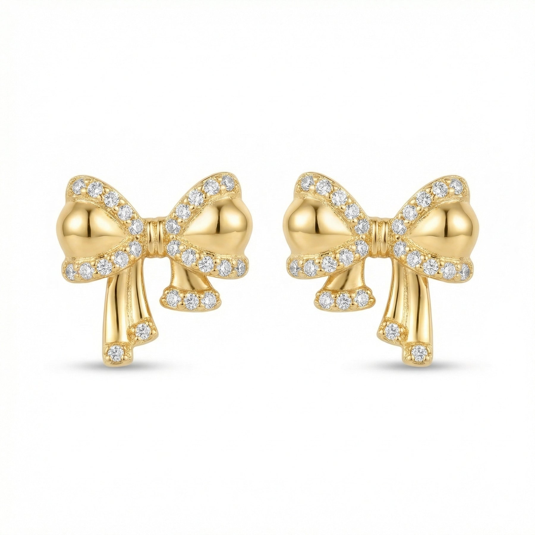 Ribbon Bow Stud Earrings, Clear Stones – sterling silver earrings