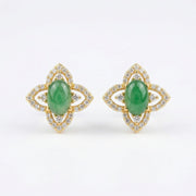 Jadeite Floral Cluster Stud Earrings – jade earrings, close-up