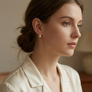Pearl and Pear-Shaped Opal Drop Earrings – pearl earrings, front view