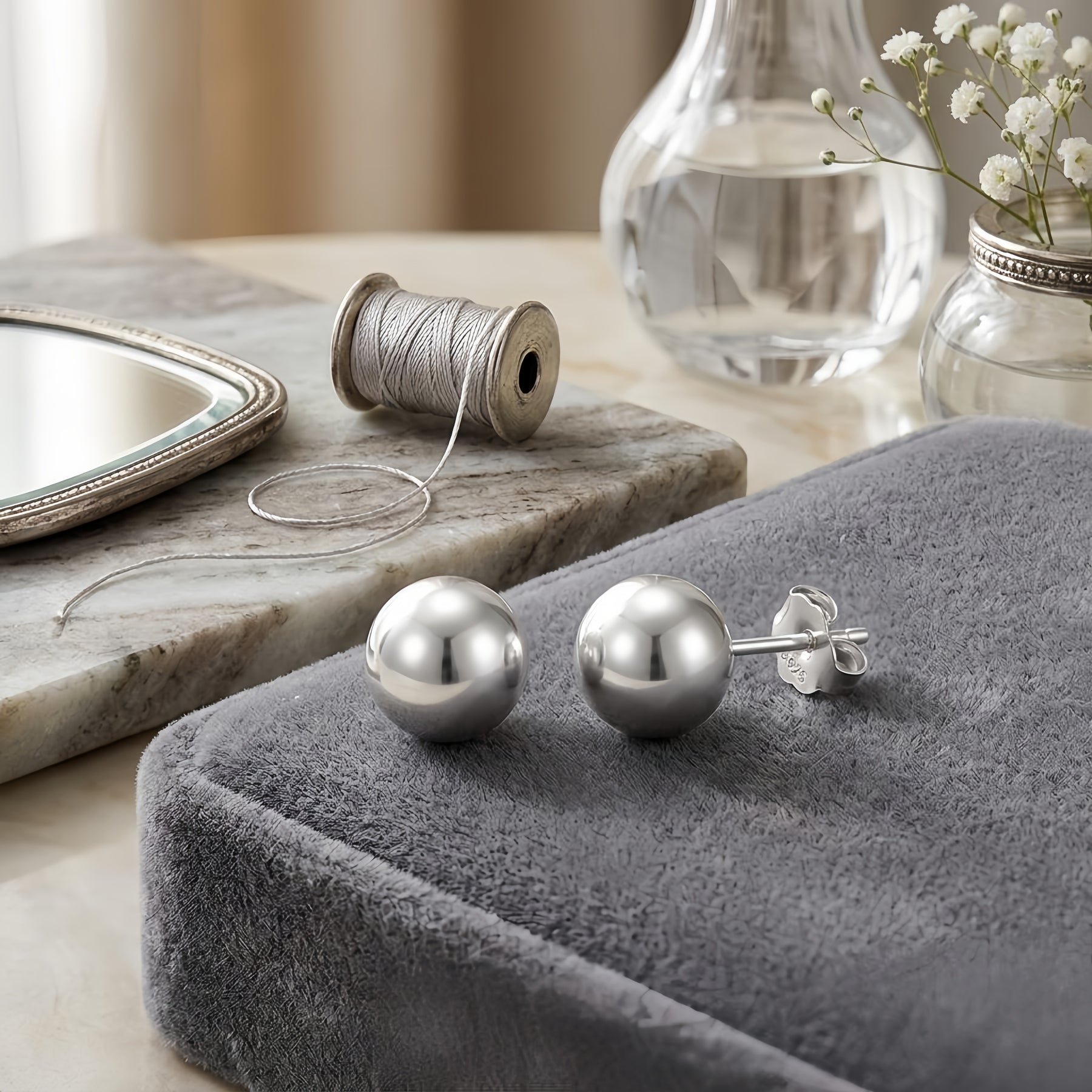Pearl Stud Earrings with 925 Stamp – pearl earrings, side detail