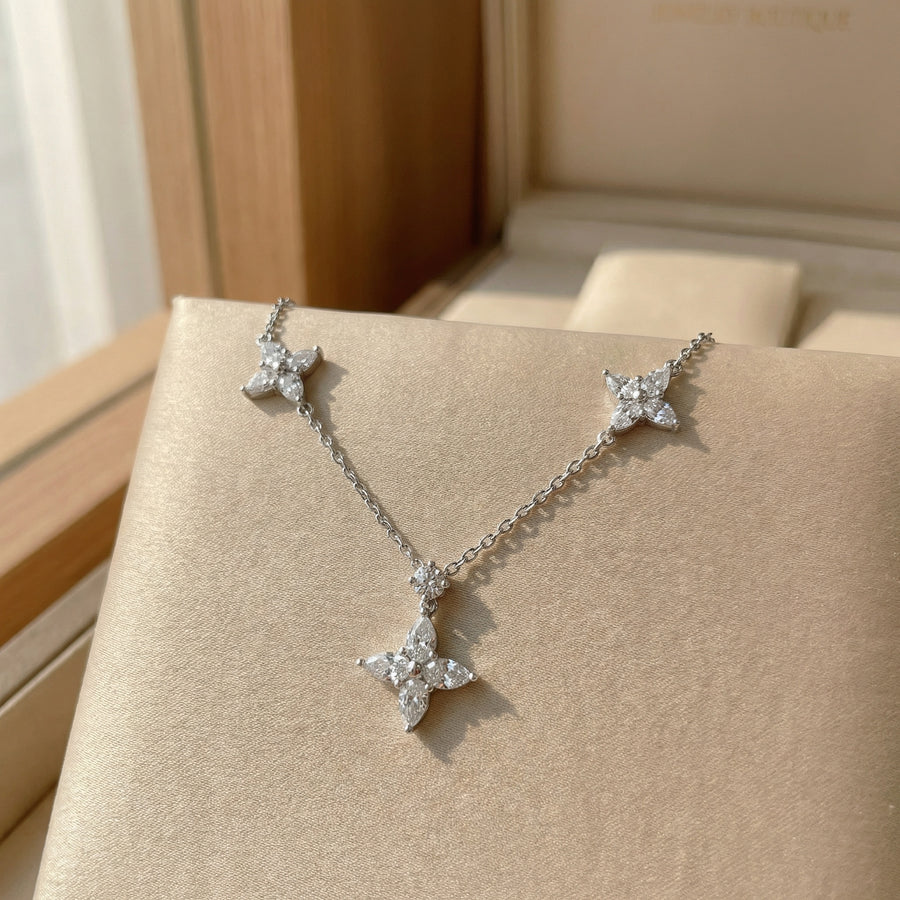 Marquise Floral Station Necklace – sterling silver necklace, close-up