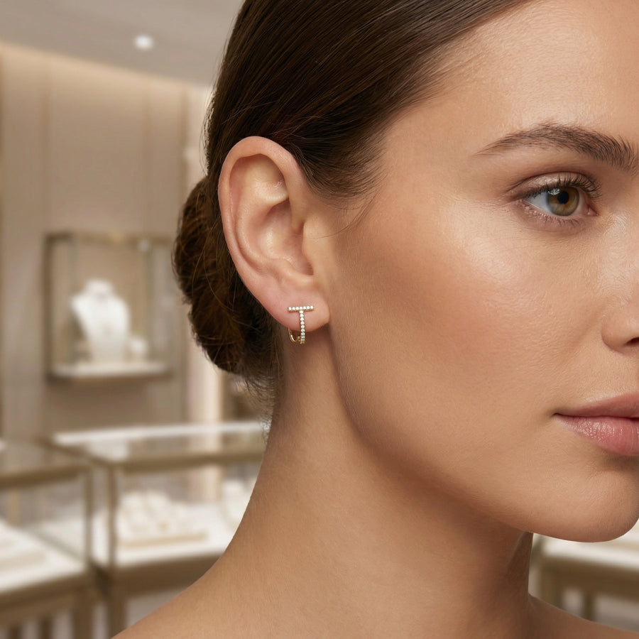 Double-T Geometric Wrap Earrings – sterling silver earrings, front view