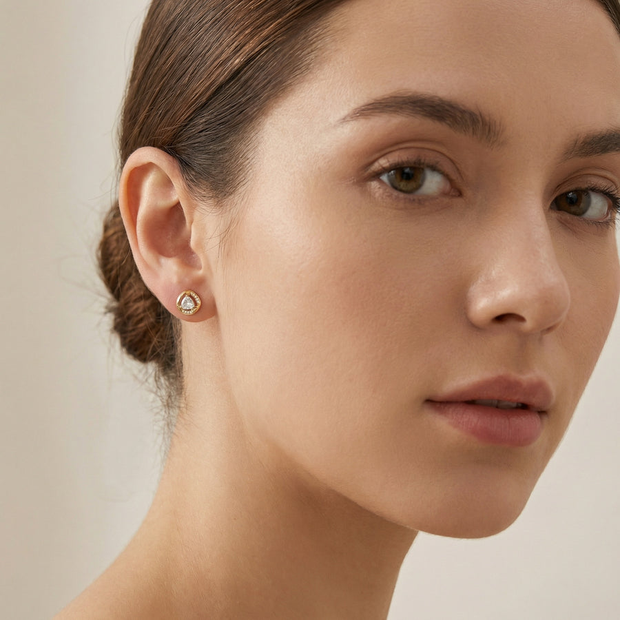 Trillion-Cut Pavé Stud Earrings – sterling silver earrings, front view