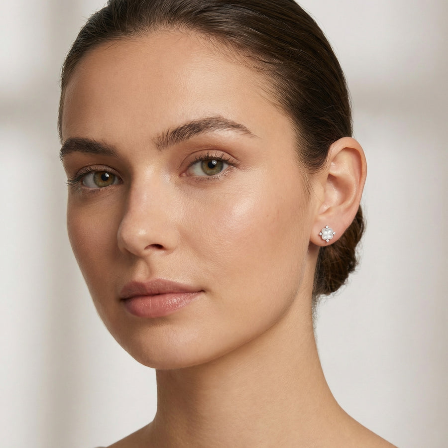 Mother-of-Pearl Clover Stud Earrings – mother-of-pearl earrings, front view