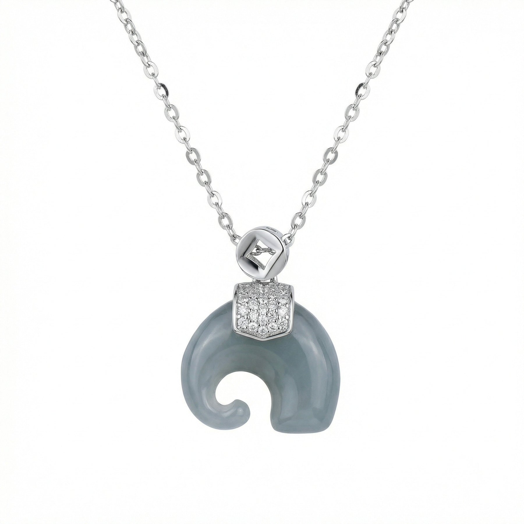 Grey Jade Elephant Pendant Necklace – jade necklace, side detail