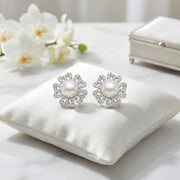 Pearl Floral Openwork Stud Earrings – pearl earrings, side detail
