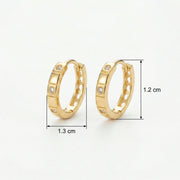 Textured Geometric Huggie Hoops – sterling silver earrings, side detail