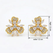 Triple-Petal Floral Stud Earrings – sterling silver earrings, close-up