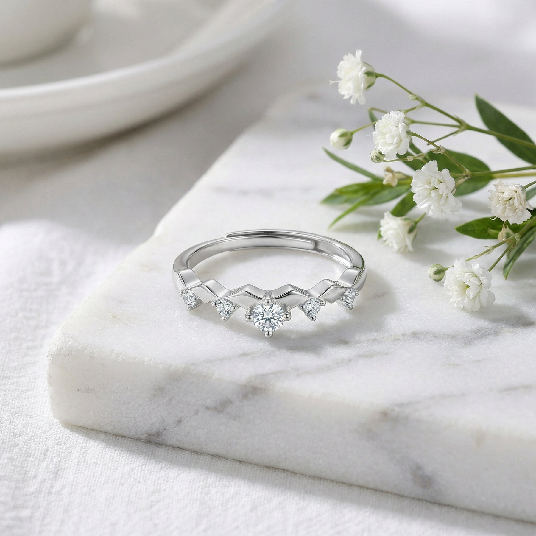 Dainty Wave Ring with Five Stones – sterling silver ring