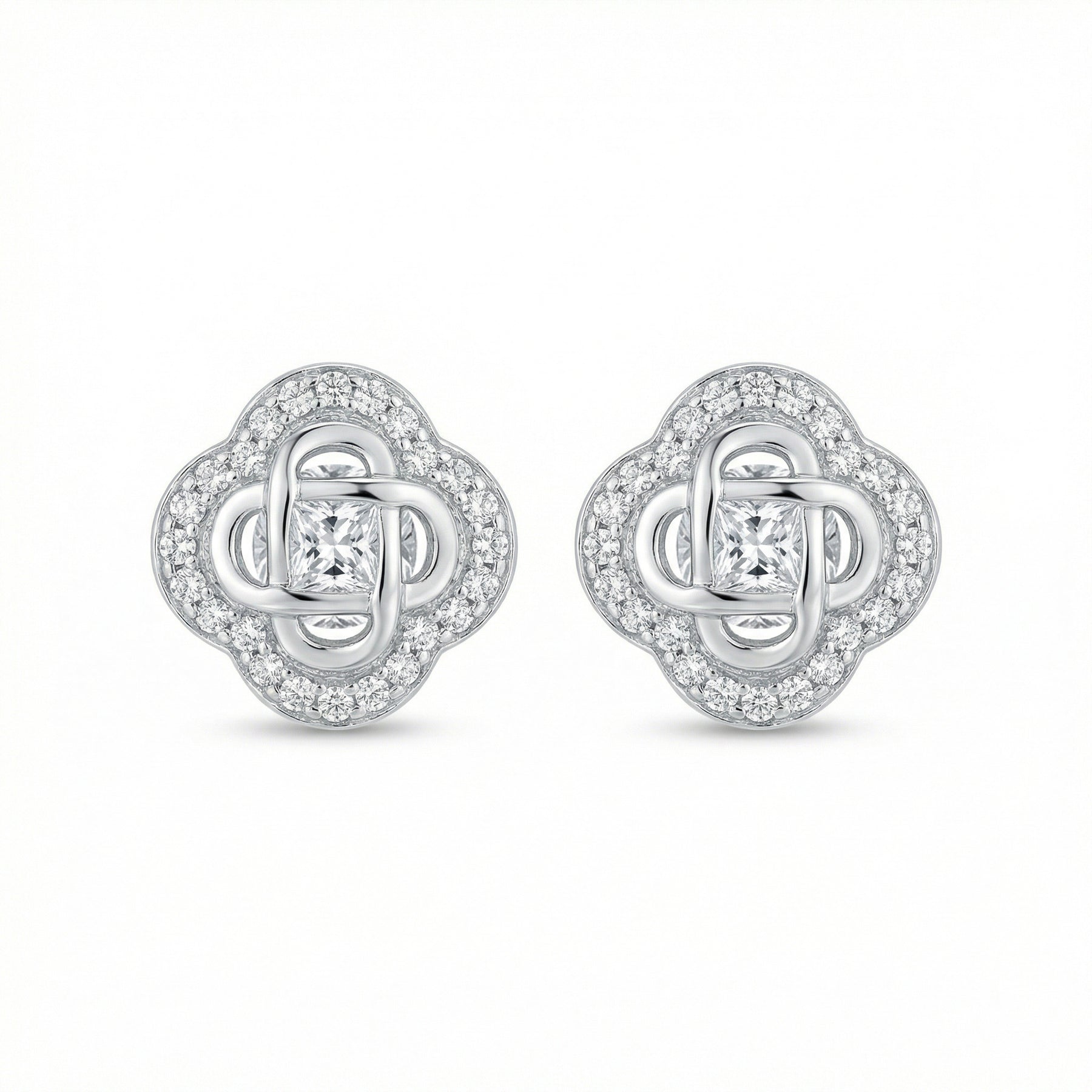 Quatrefoil Knot Stud Earrings – sterling silver earrings, side detail