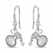 Bow Drop Earrings with Moonstone – sterling silver earrings, close-up