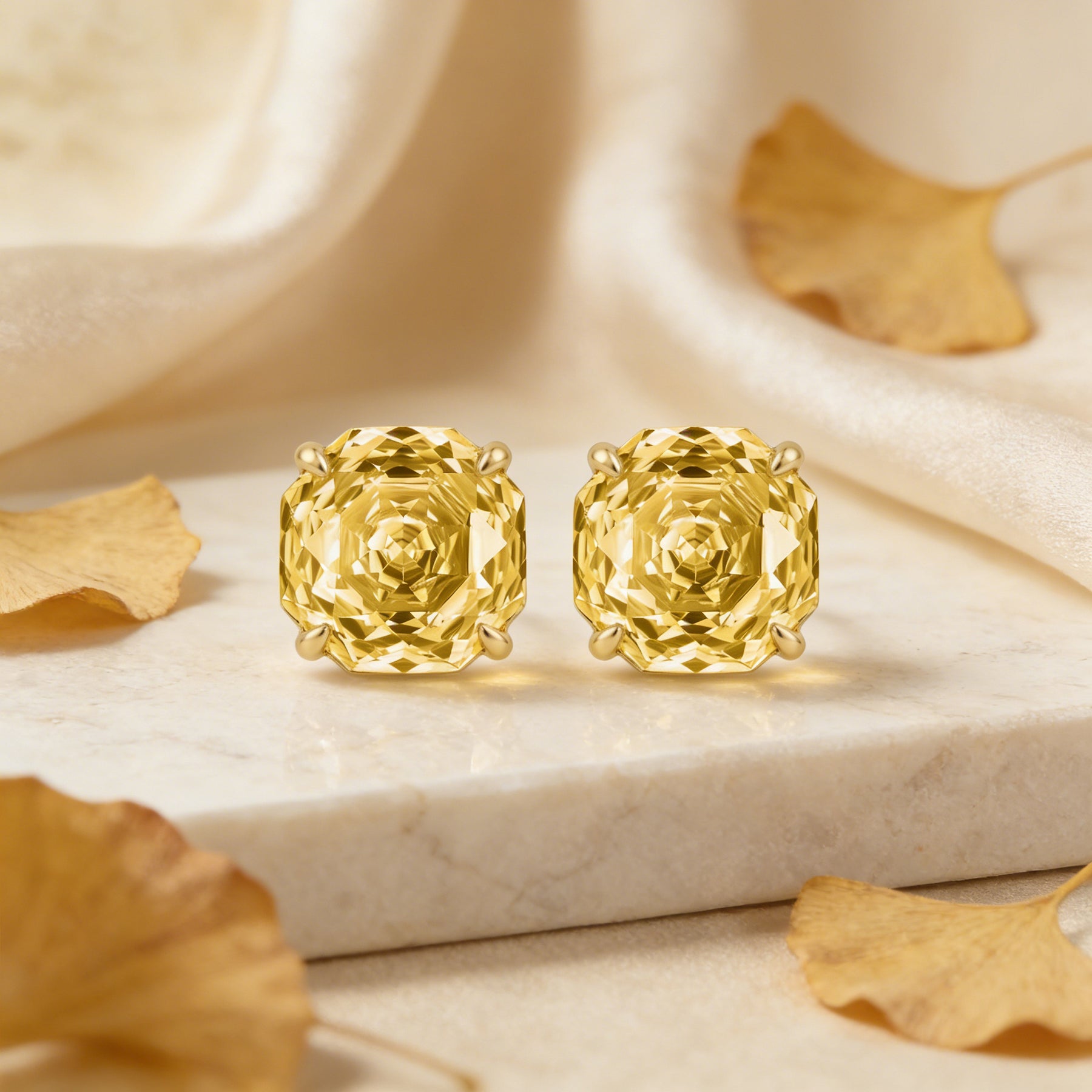 Radiant-Cut Canary Gemstone Studs – sterling silver earrings, side detail