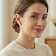 Pearl Cluster Floral Halo Studs – pearl earrings, close-up
