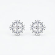 Pear and Round Floral Cluster Studs – sterling silver earrings, side detail