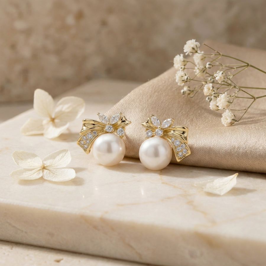 Ribbon Bow Pearl Drop Earrings – pearl earrings