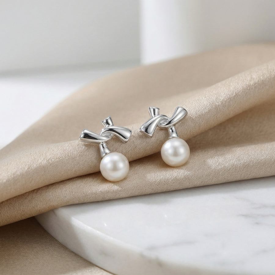 Abstract Knot Pearl Drop Earrings – pearl earrings, side detail